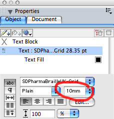 Braille font set to Marburg Medium standard in graphics software
